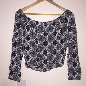 Blue/White Print Off the Shoulder Top